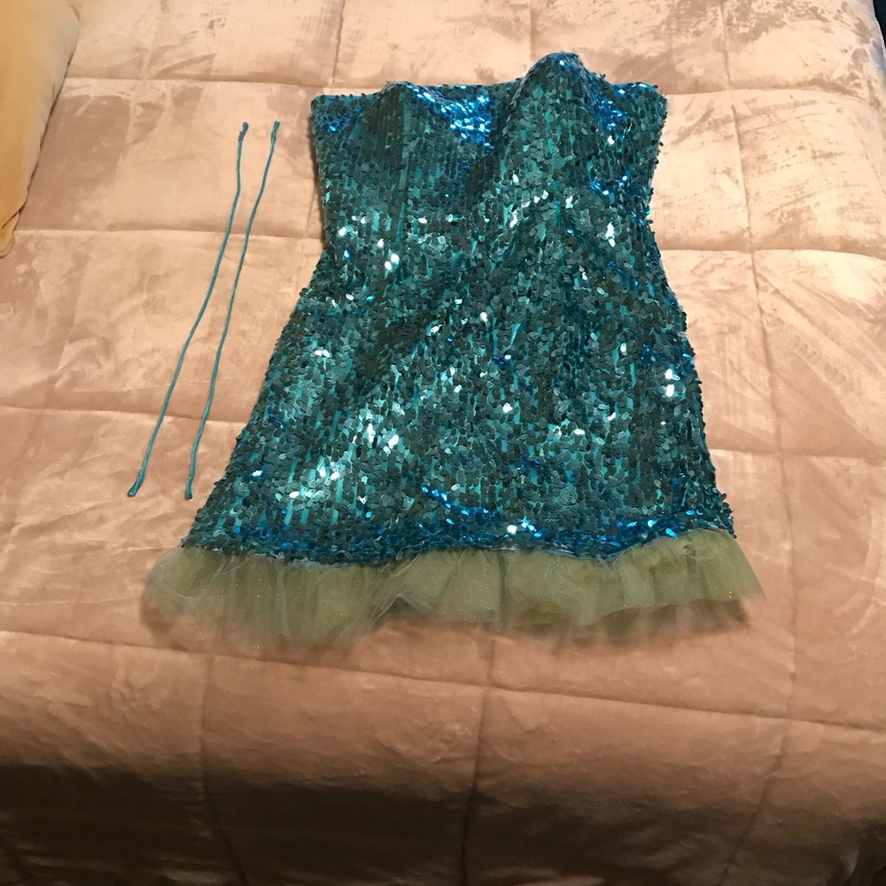 Turquoise sequin mini dress